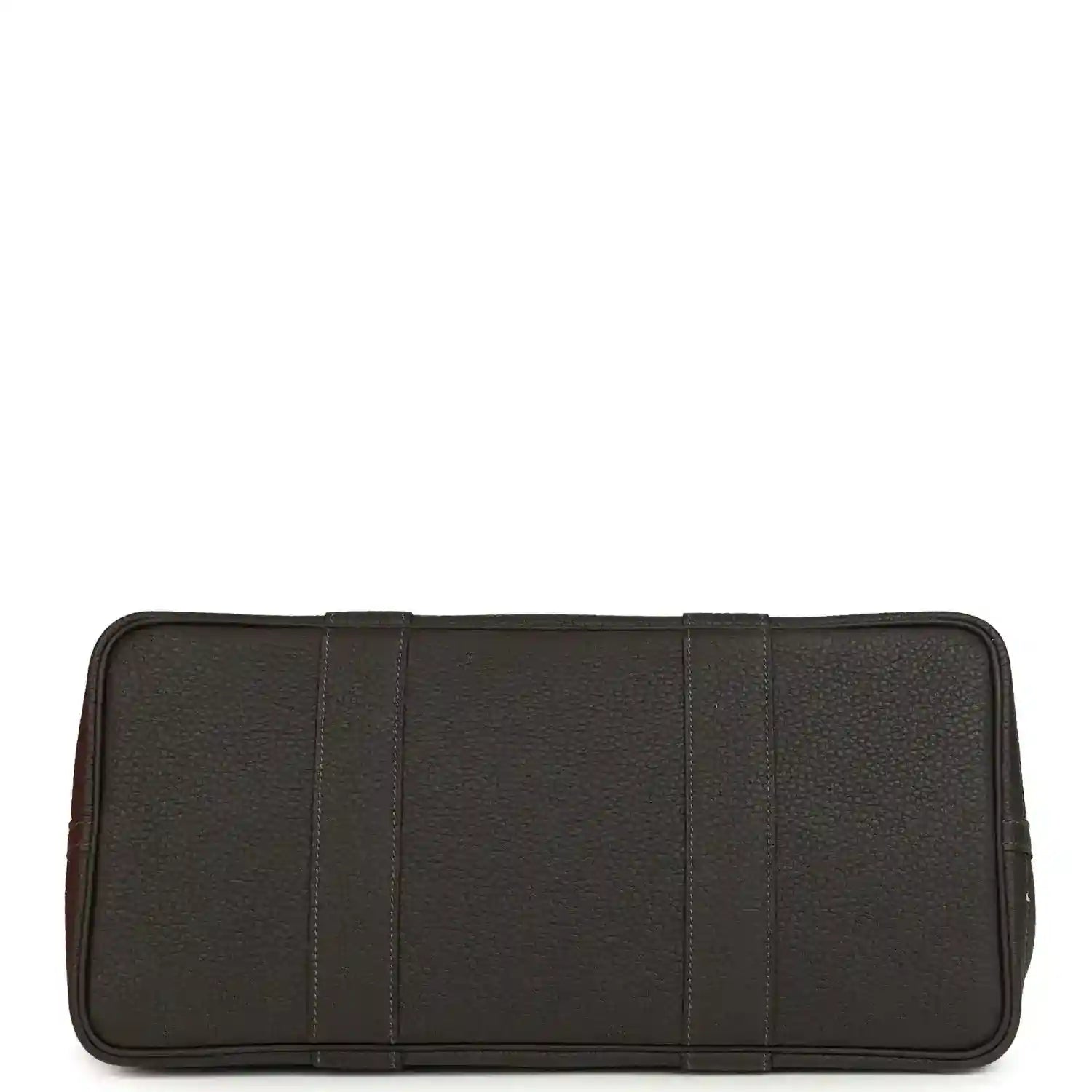 Leather cardholder or pouch insert with rounded corners, dark brown, vertical stitching.