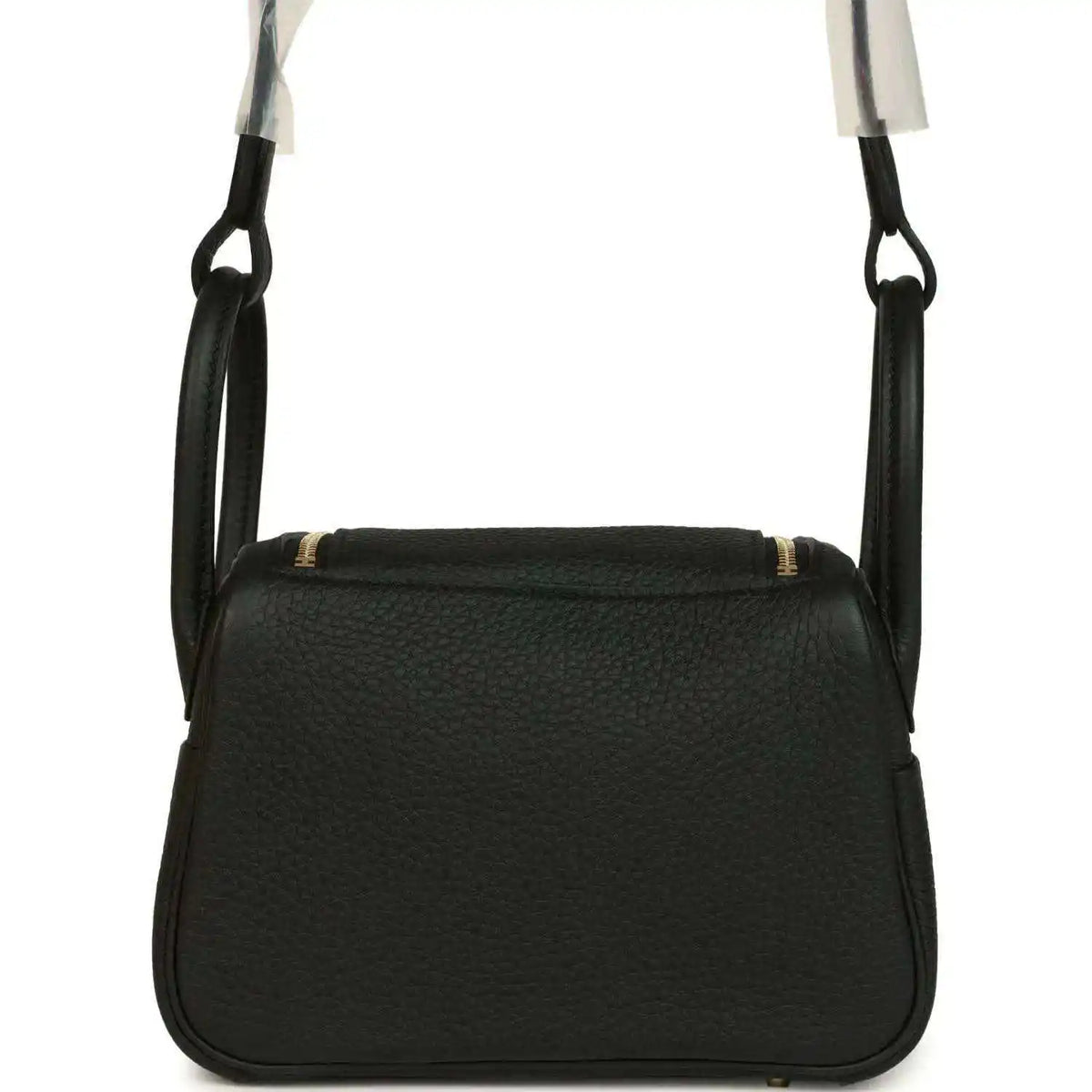 Hermes Mini Lindy II mini bag in black textured leather with front flap and loop handles