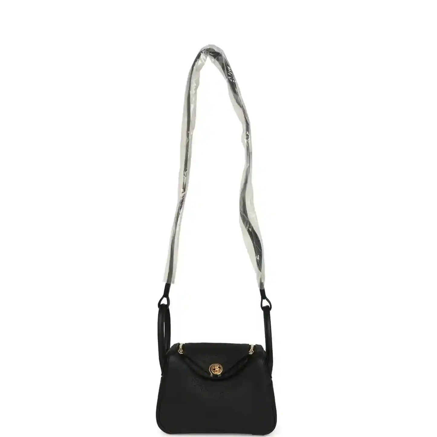 Hermes Mini Lindy II mini bag with adjustable strap, black textured leather and gold hardware