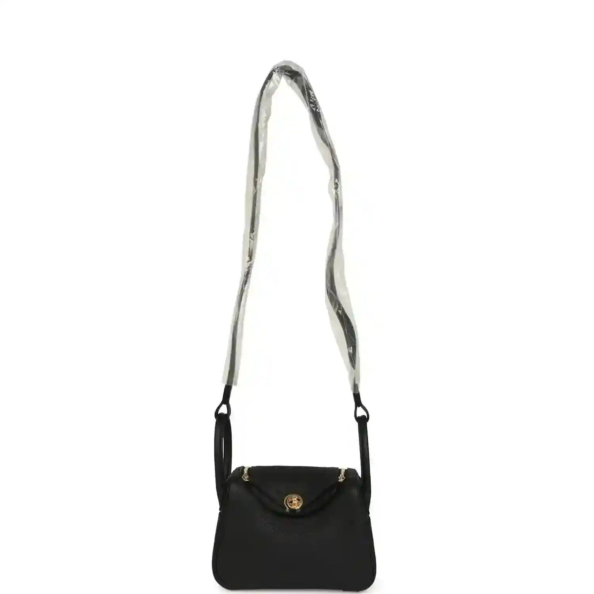 Hermes Mini Lindy II mini bag with adjustable strap, black textured leather and gold hardware