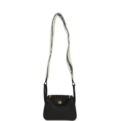 Hermes Mini Lindy II mini bag with adjustable strap, black textured leather and gold hardware