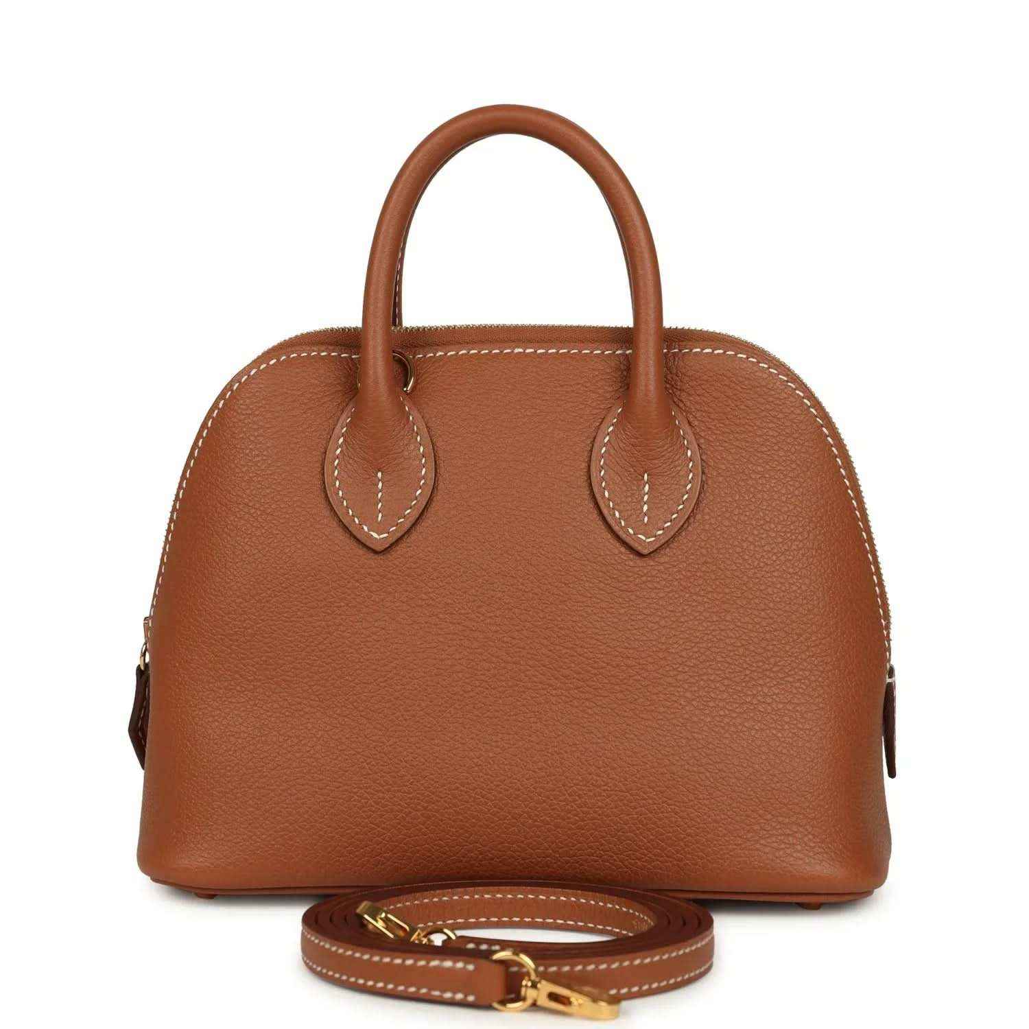 Hermes Bolide mini bag in brown leather with top handles and side turn-lock hardware