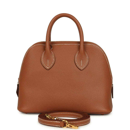 Hermes Bolide mini bag in brown leather with top handles and side turn-lock hardware
