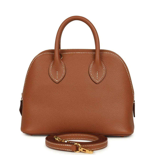 Hermes Bolide mini bag in brown leather with top handles and side turn-lock hardware