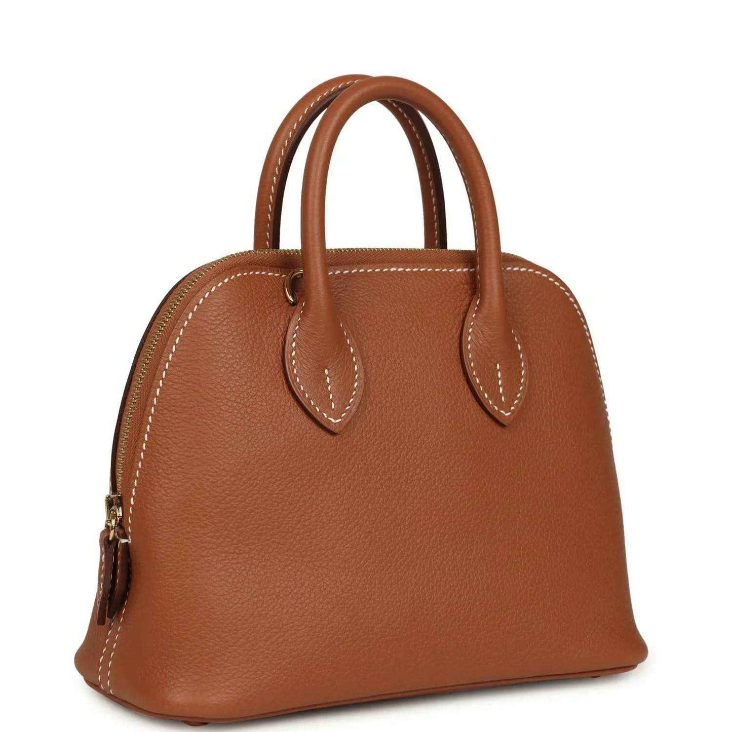 Hermes Bolide mini bag with brown leather and double top handles, contrast stitching