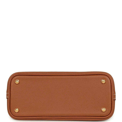 Hermes Bolide mini bag brown leather zip pouch with gold-tone corner studs