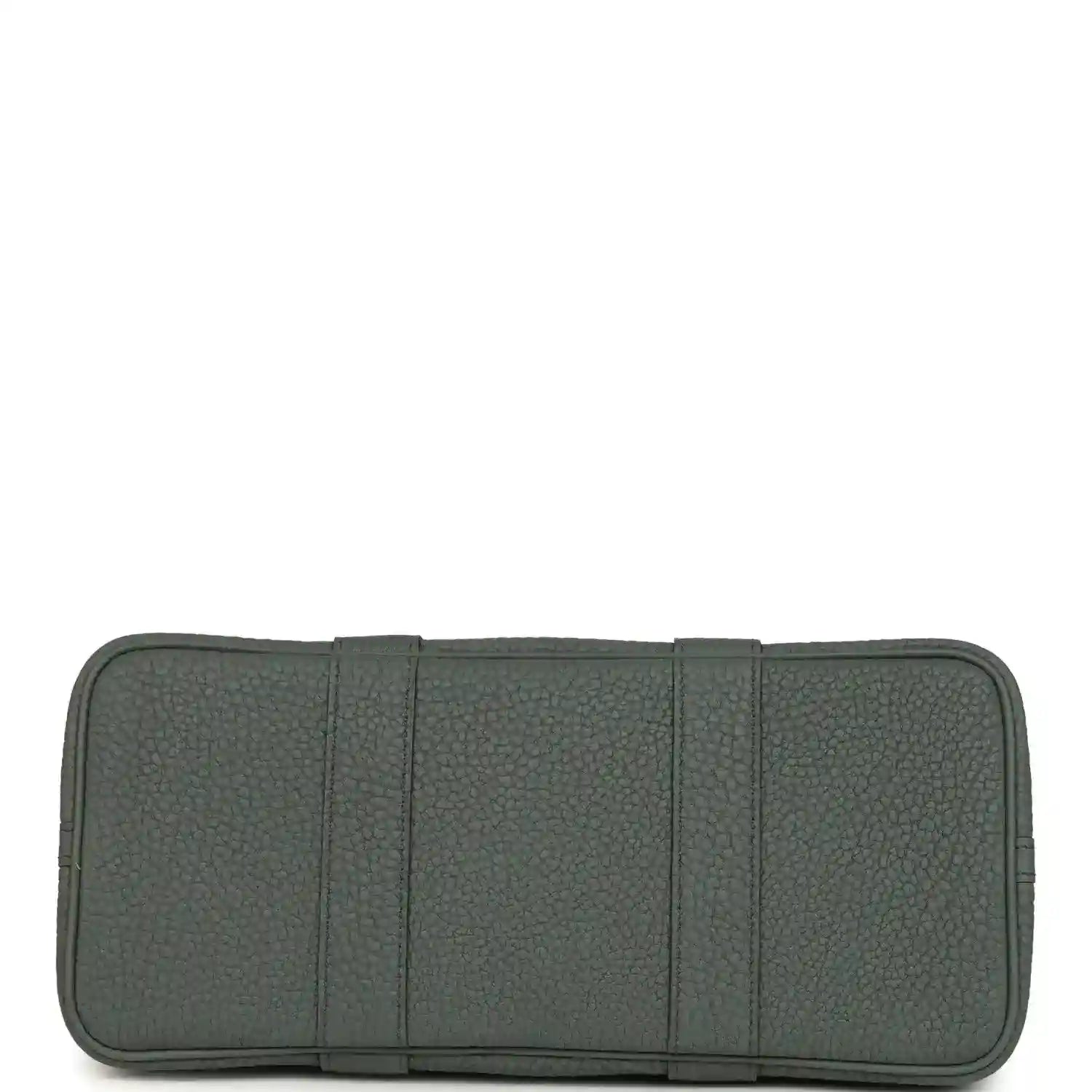 Leather tote bag base and side panels with seam lines, textured dark green