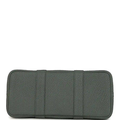 Leather tote bag base and side panels with seam lines, textured dark green