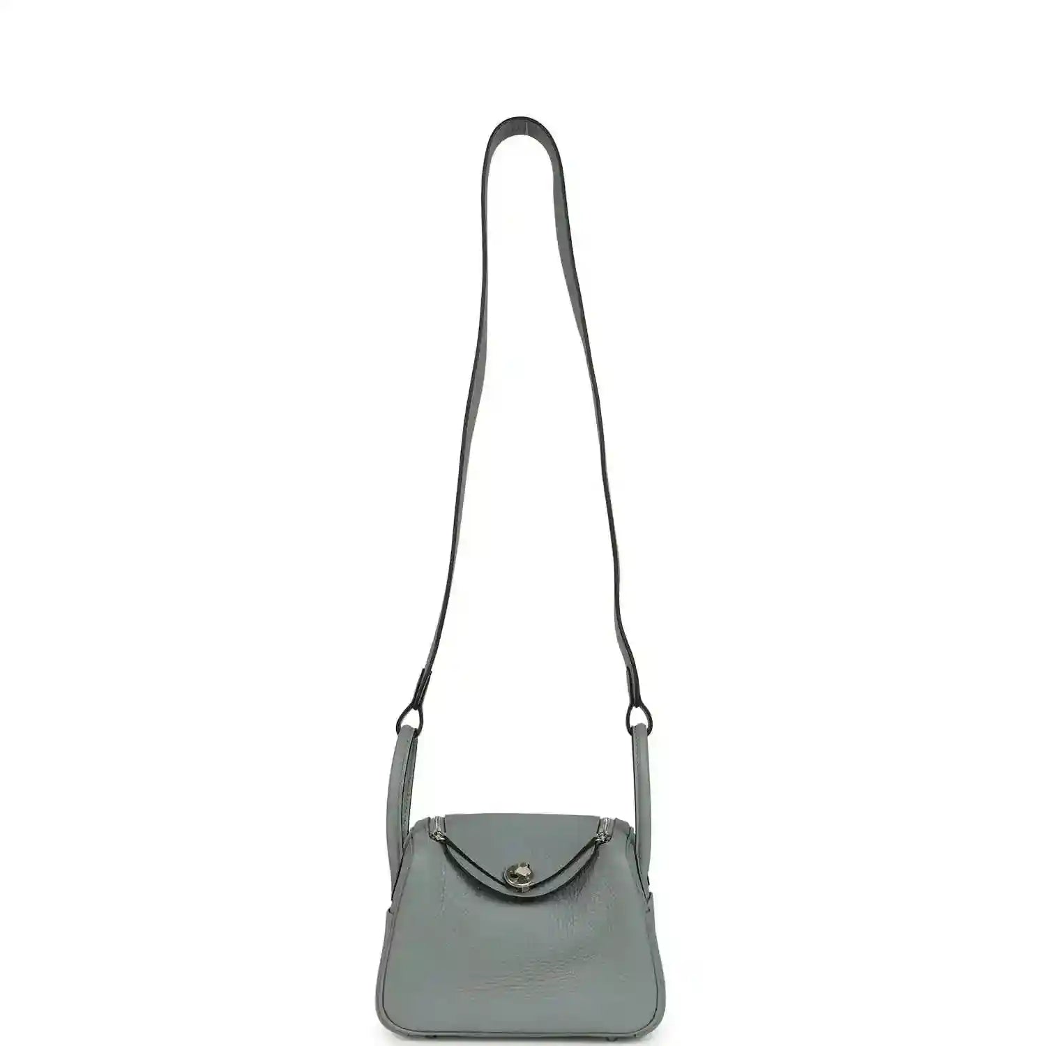 Mini crossbody handbag with thin adjustable strap and top flap, gray-green tone