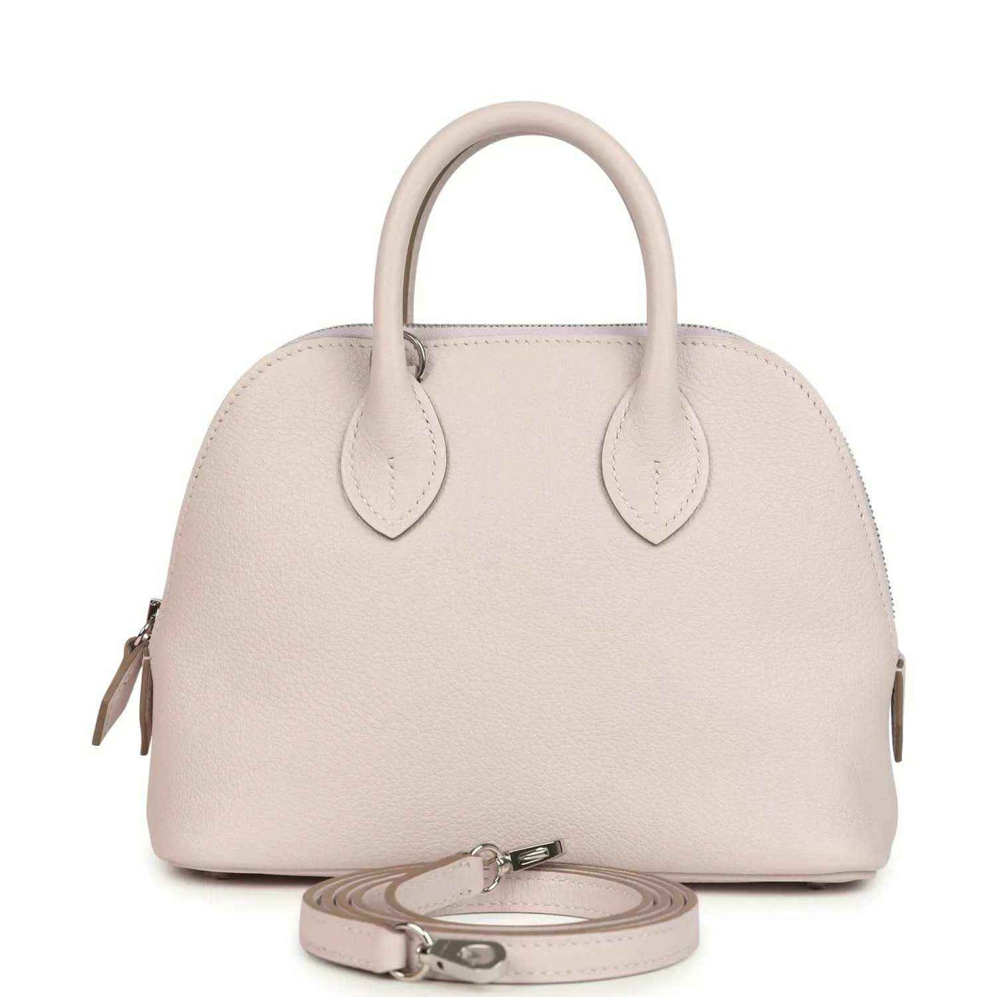 Mauve mini Bolide handbag with two top handles and front leather straps