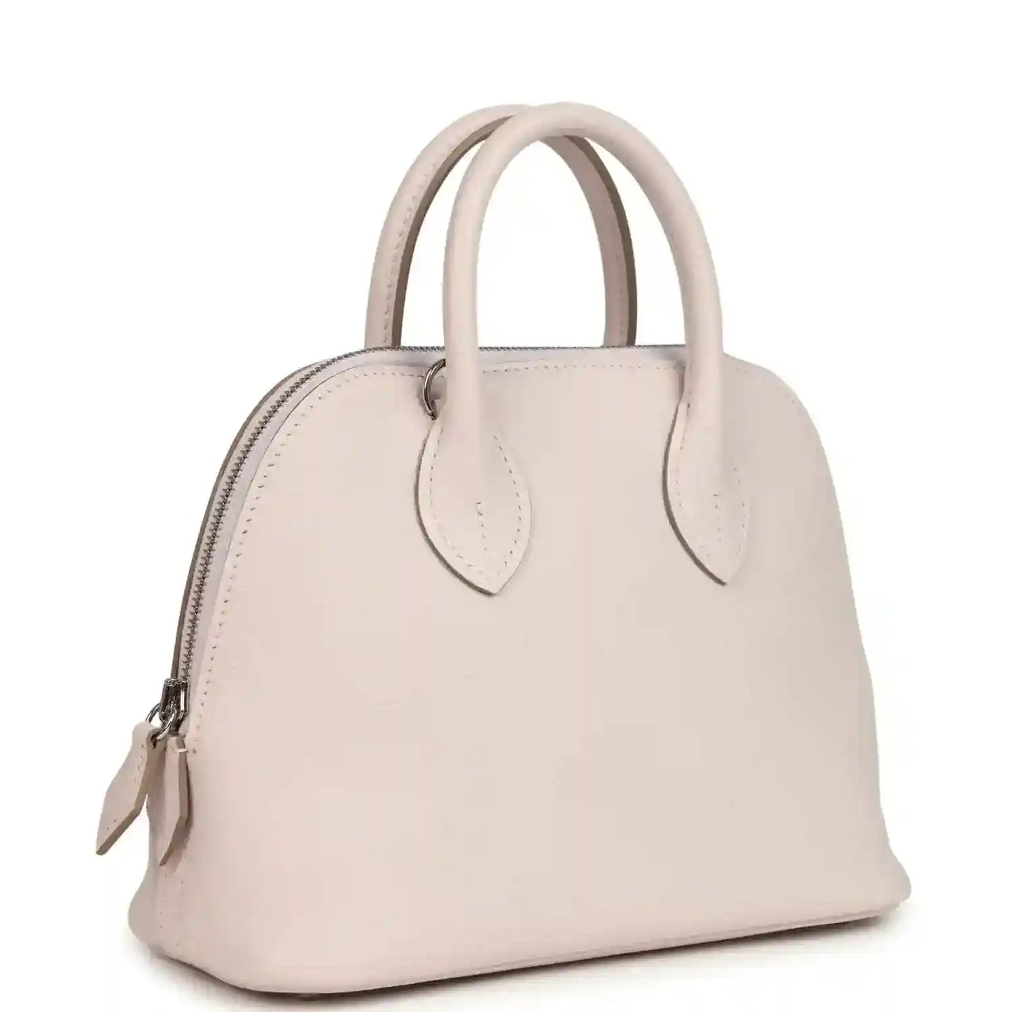 Mauve mini handbag with side zipper pocket and structured dome shape