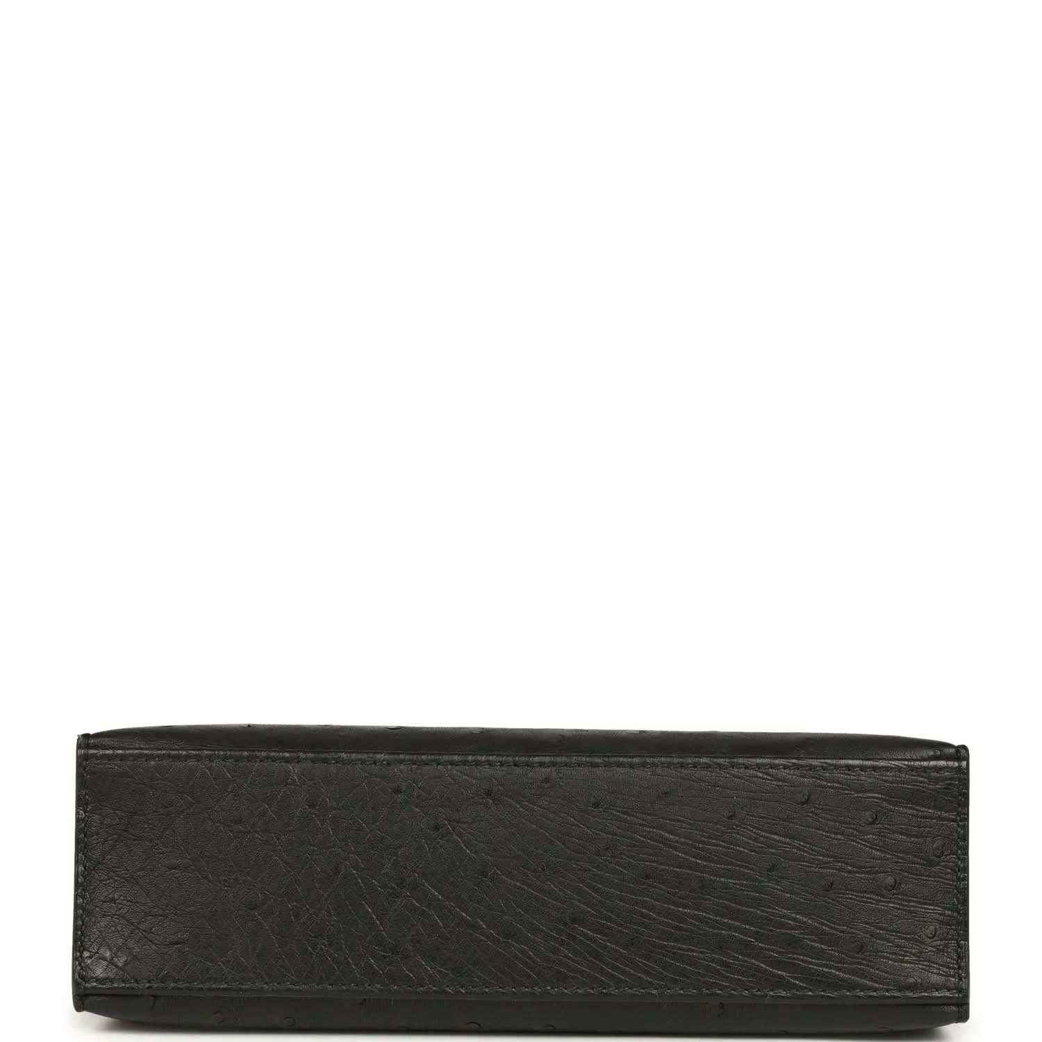 Black ostrich leather clutch back panel with smooth rectangular base