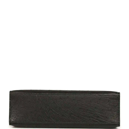Black ostrich leather clutch back panel with smooth rectangular base
