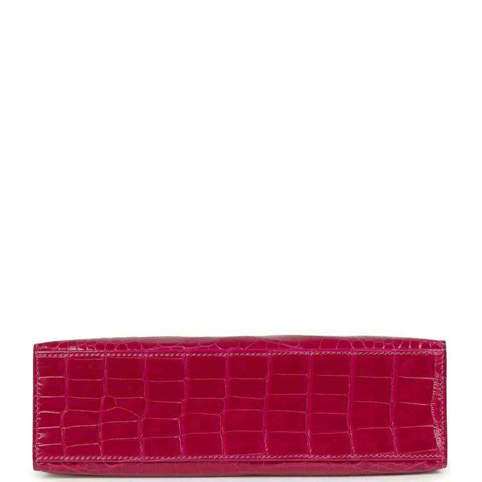 Magenta crocodile-effect leather base, structured mini handbag