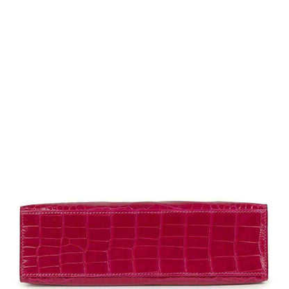 Magenta crocodile-effect leather base, structured mini handbag