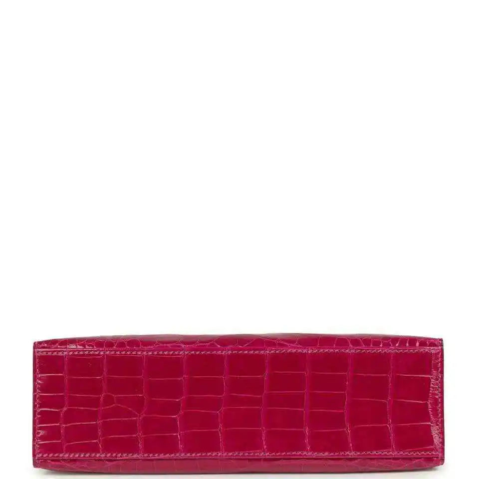 Magenta crocodile-effect leather base, structured mini handbag