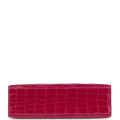 Magenta crocodile-effect leather base, structured mini handbag
