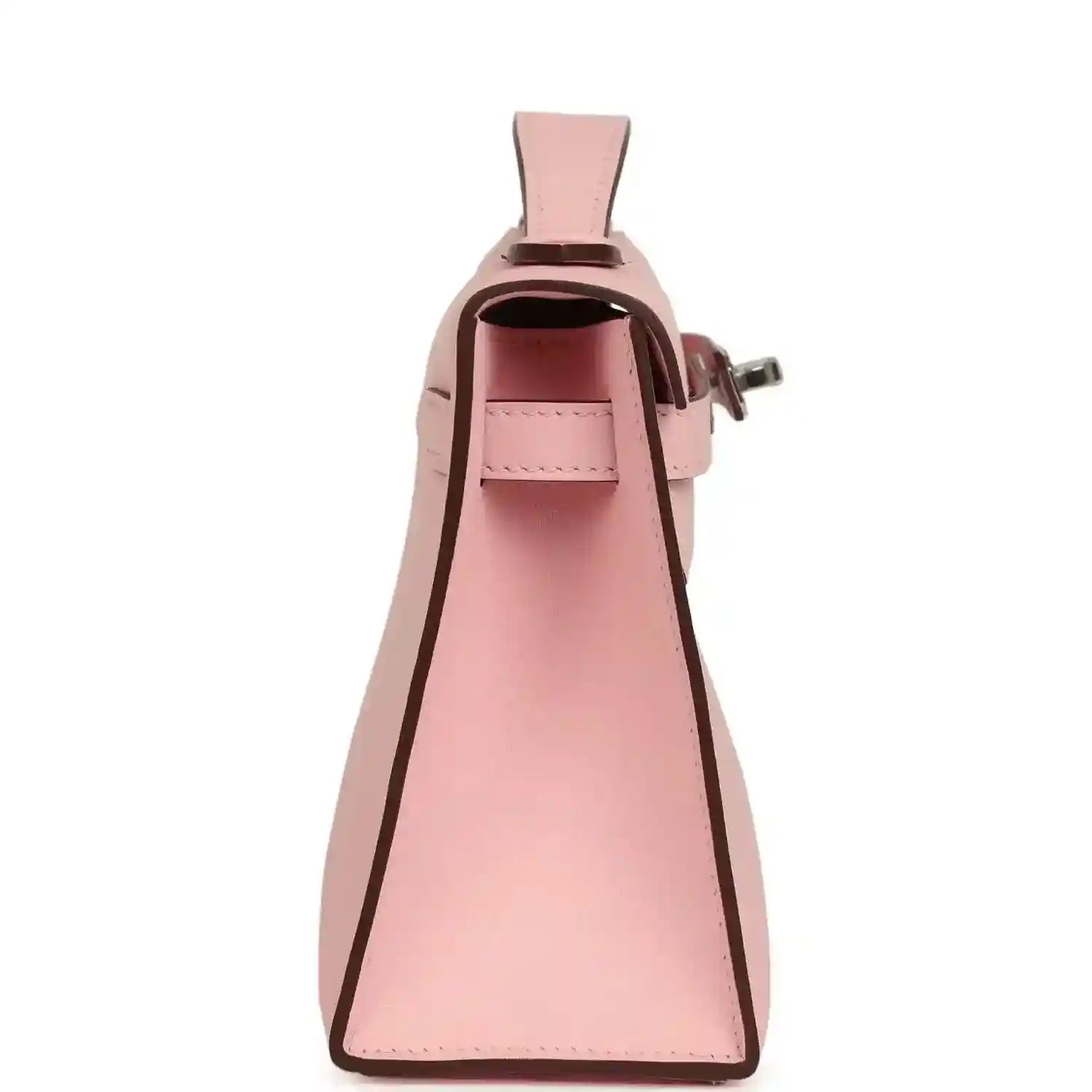 Hermes Kelly pochette interior in rose pink lining with side strap and snap