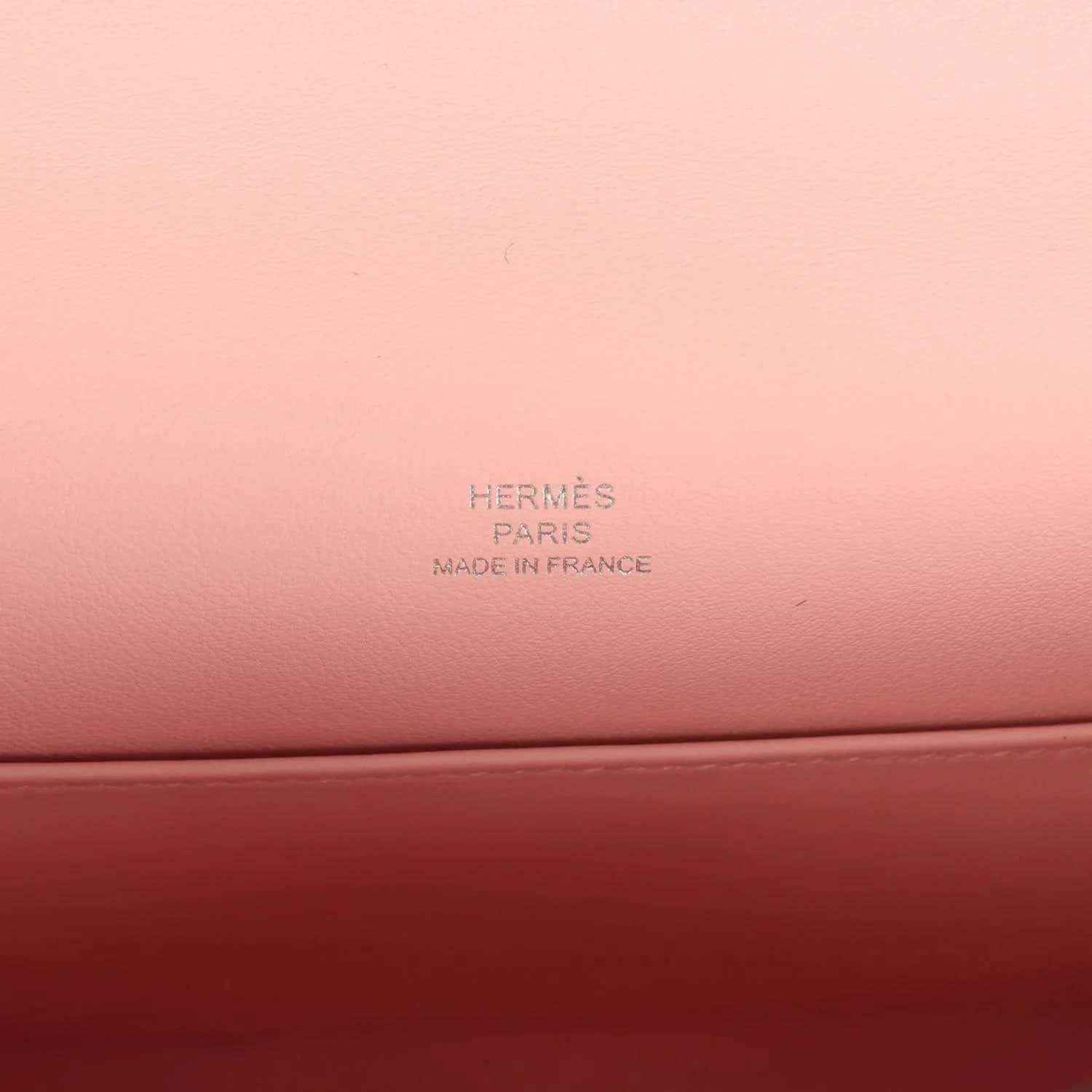 Hermes Paris made in France stamp on rose pink leather