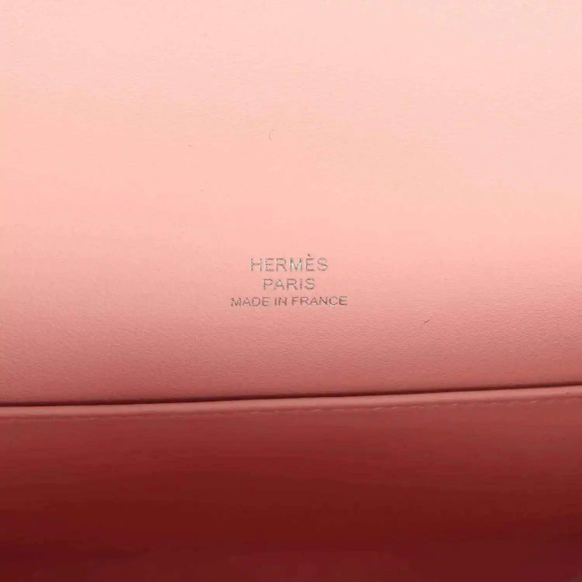 Hermes Paris made in France stamp on rose pink leather