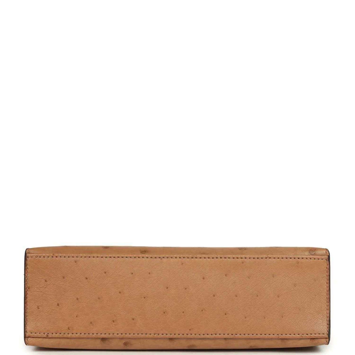Tan leather clutch back panel with stitched border and smooth surface
