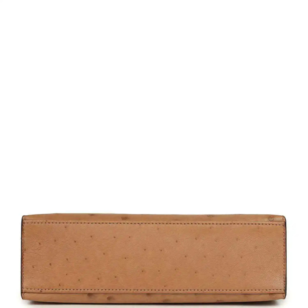 Tan leather clutch back panel with stitched border and smooth surface