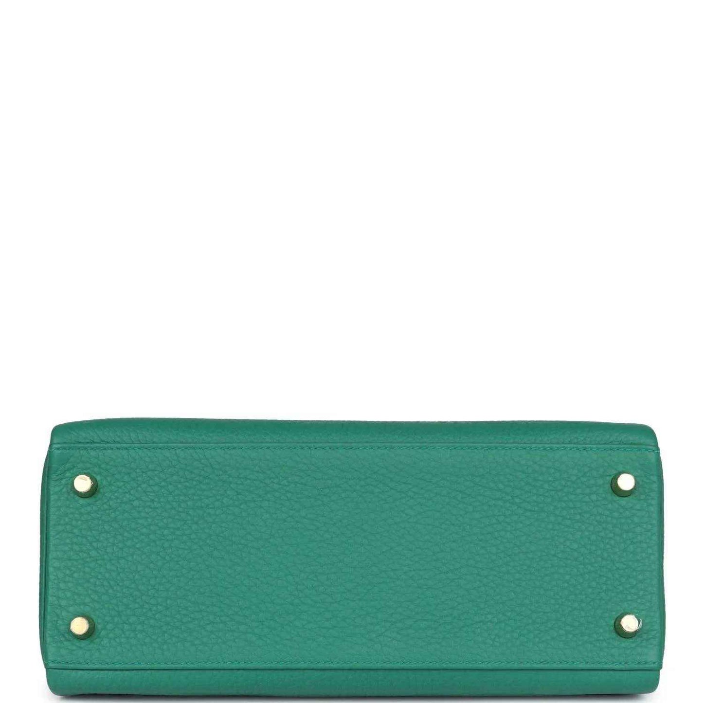 Green leather handbag base with two metal corner studs and gold-tone accents