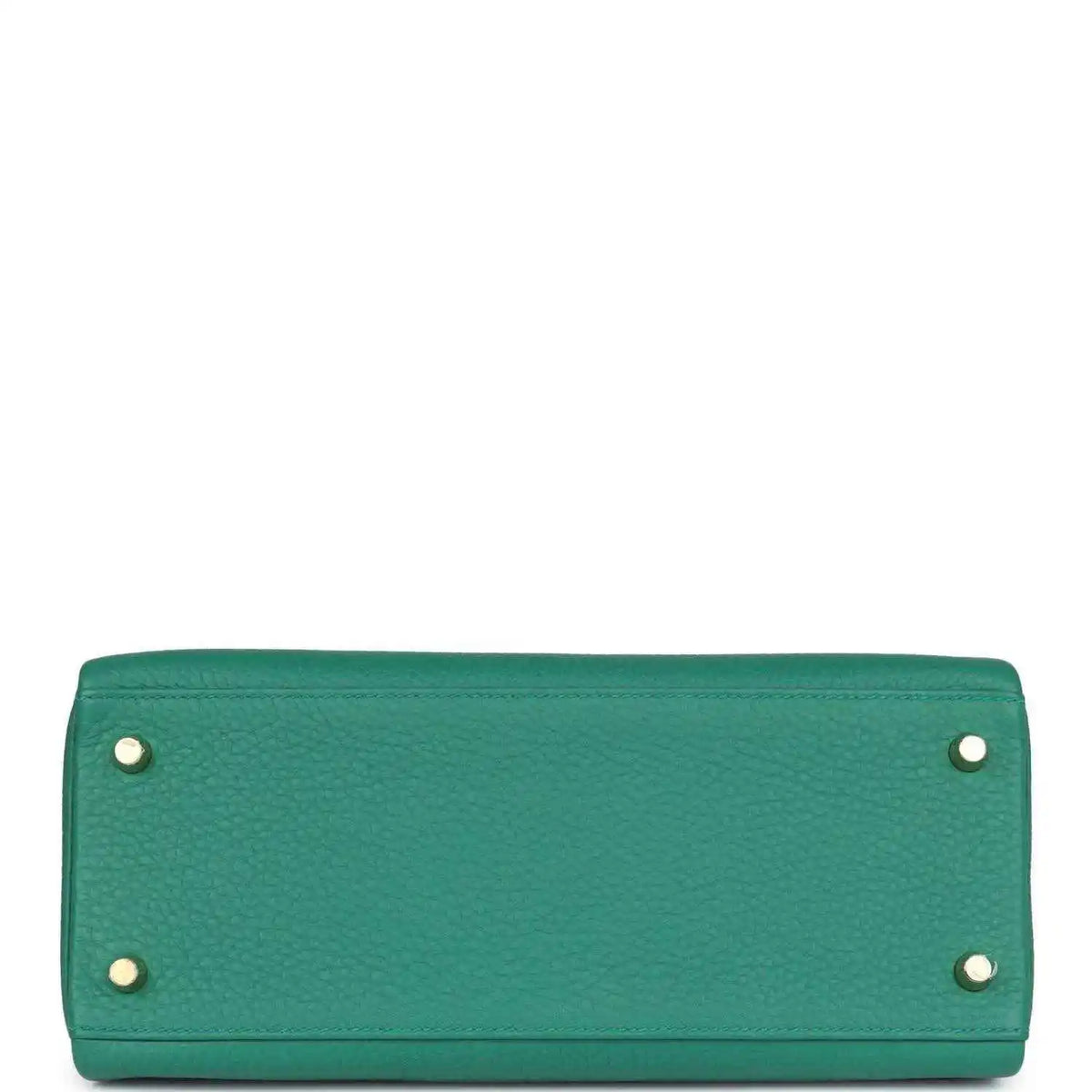 Green leather handbag base with two metal corner studs and gold-tone accents
