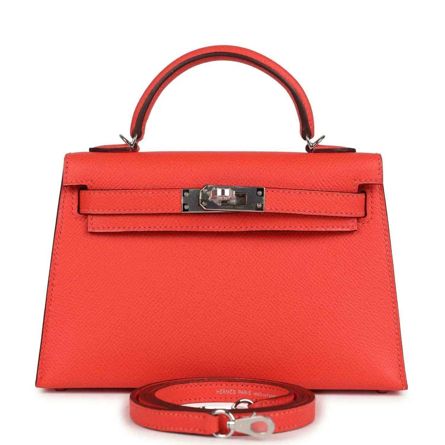 Hermes Kelly Sellier 20 orange-red bag with top handle, front flap and metal clasp