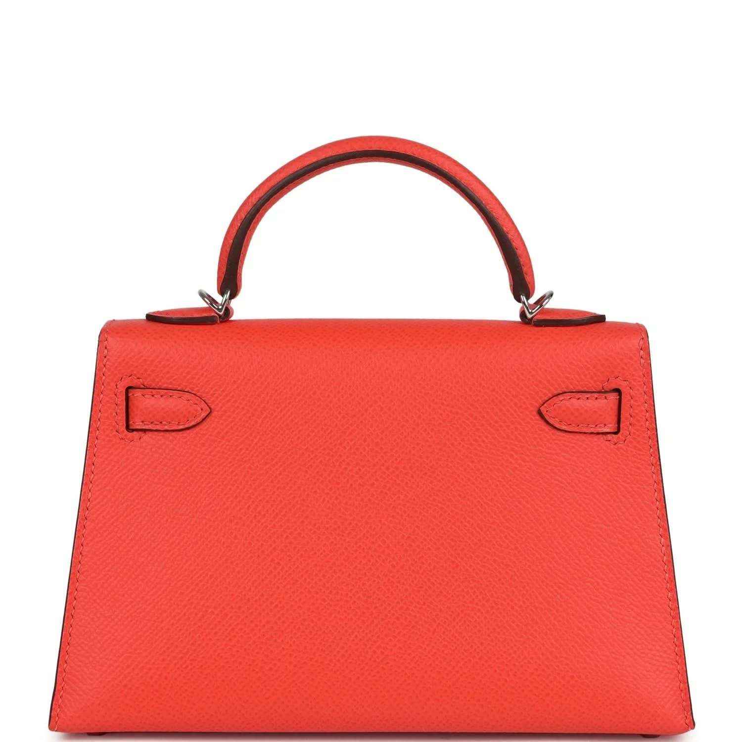 Hermes Kelly Sellier 20 orange-red bag front, showing flap clasp hardware and straps