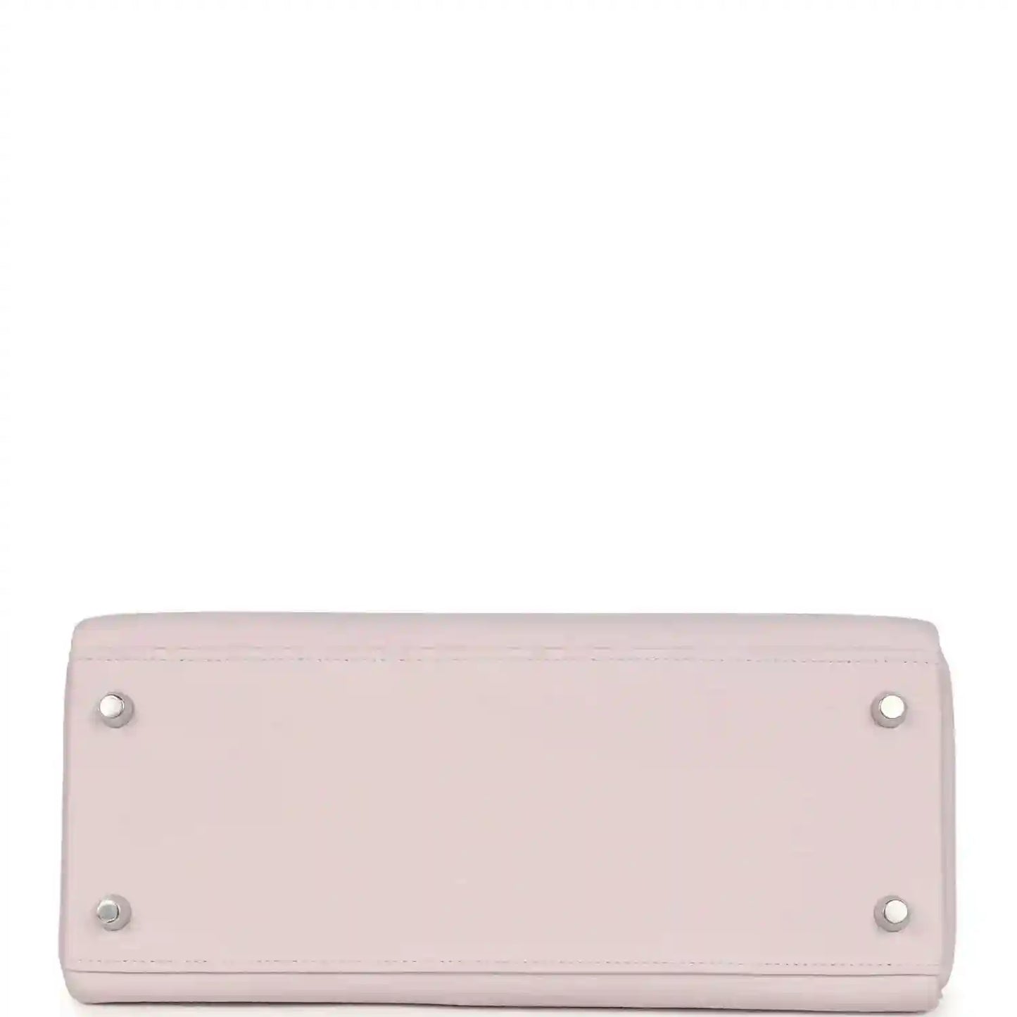 Light mauve leather handbag with silver snap buttons on back panel