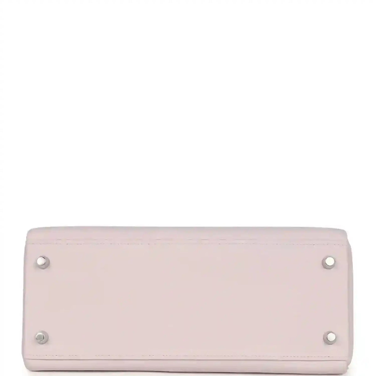 Light mauve leather handbag with silver snap buttons on back panel