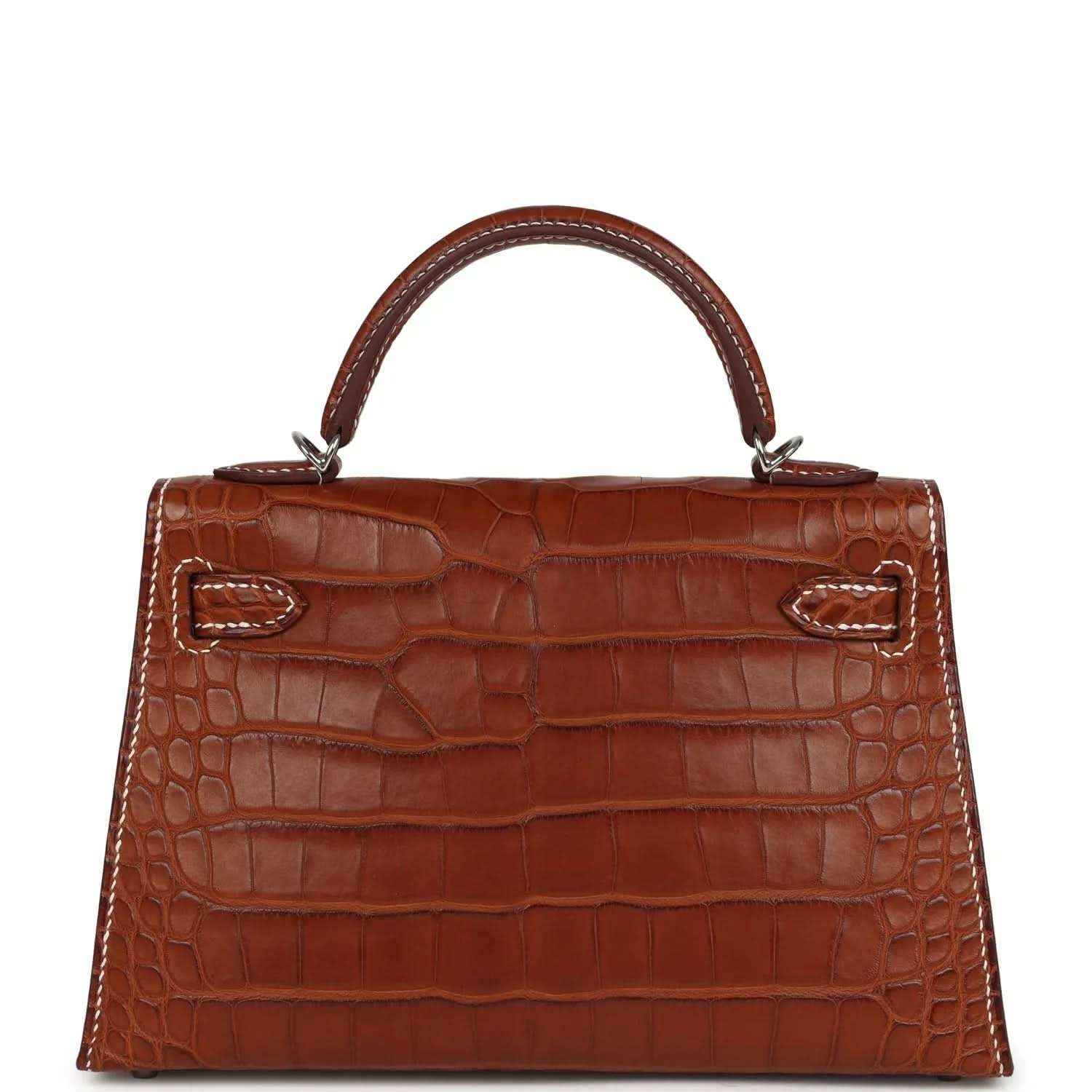 Croc leather Kelly Sellier bag with top handle and front flap with side gussets