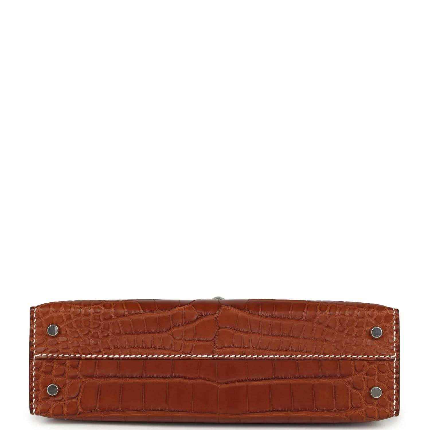 Croc leather bag base with stitched edge and four metal corner feet