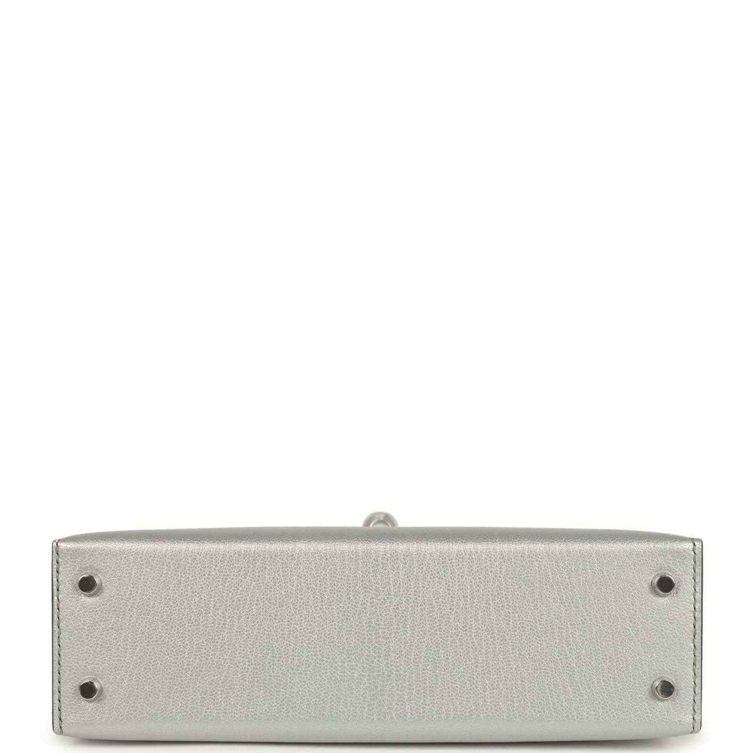 Light gray leather mini handbag base with feet and side seam stitching