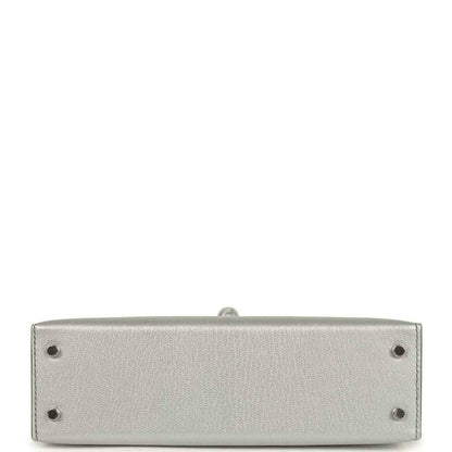 Light gray leather mini handbag base with feet and side seam stitching
