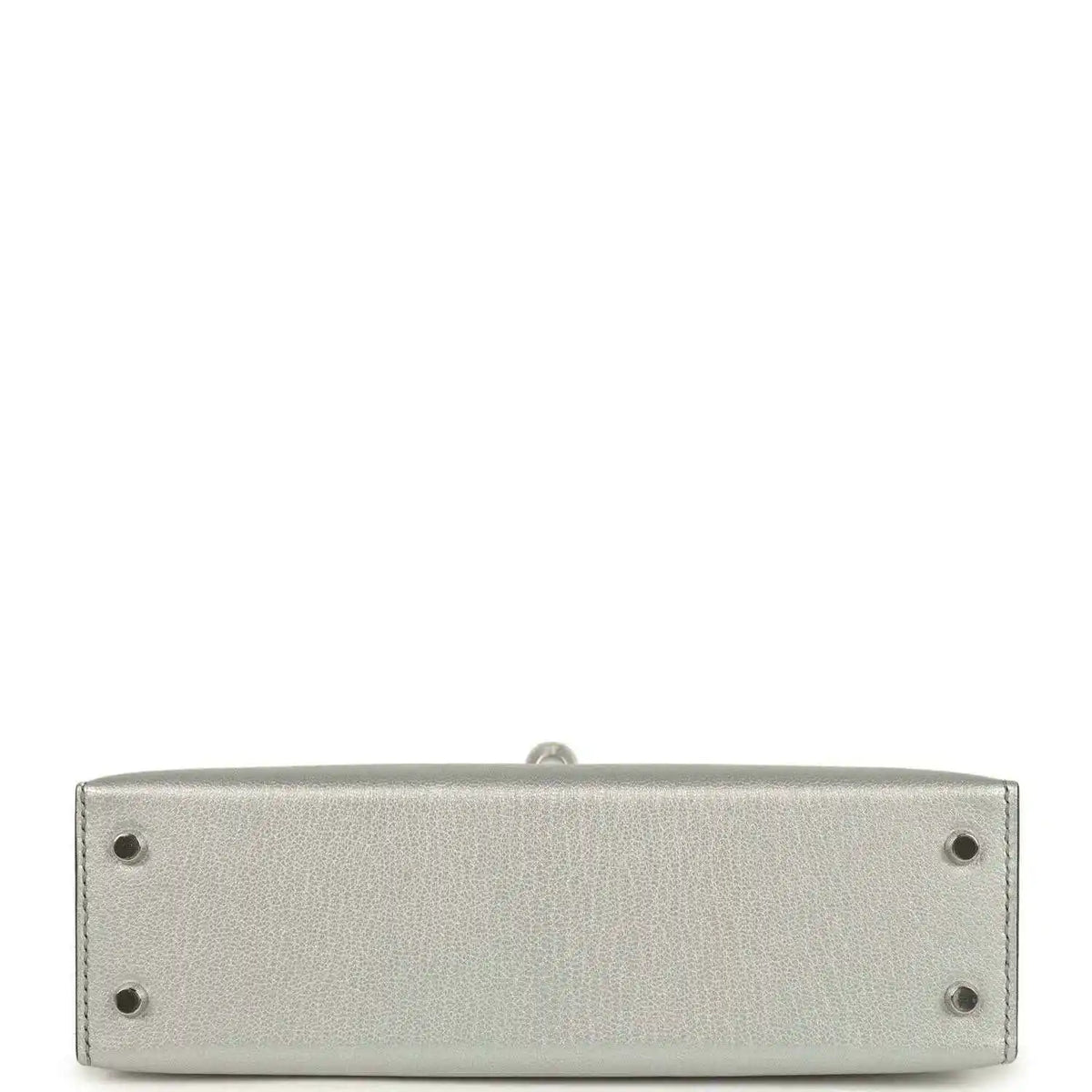 Light gray leather mini handbag base with feet and side seam stitching