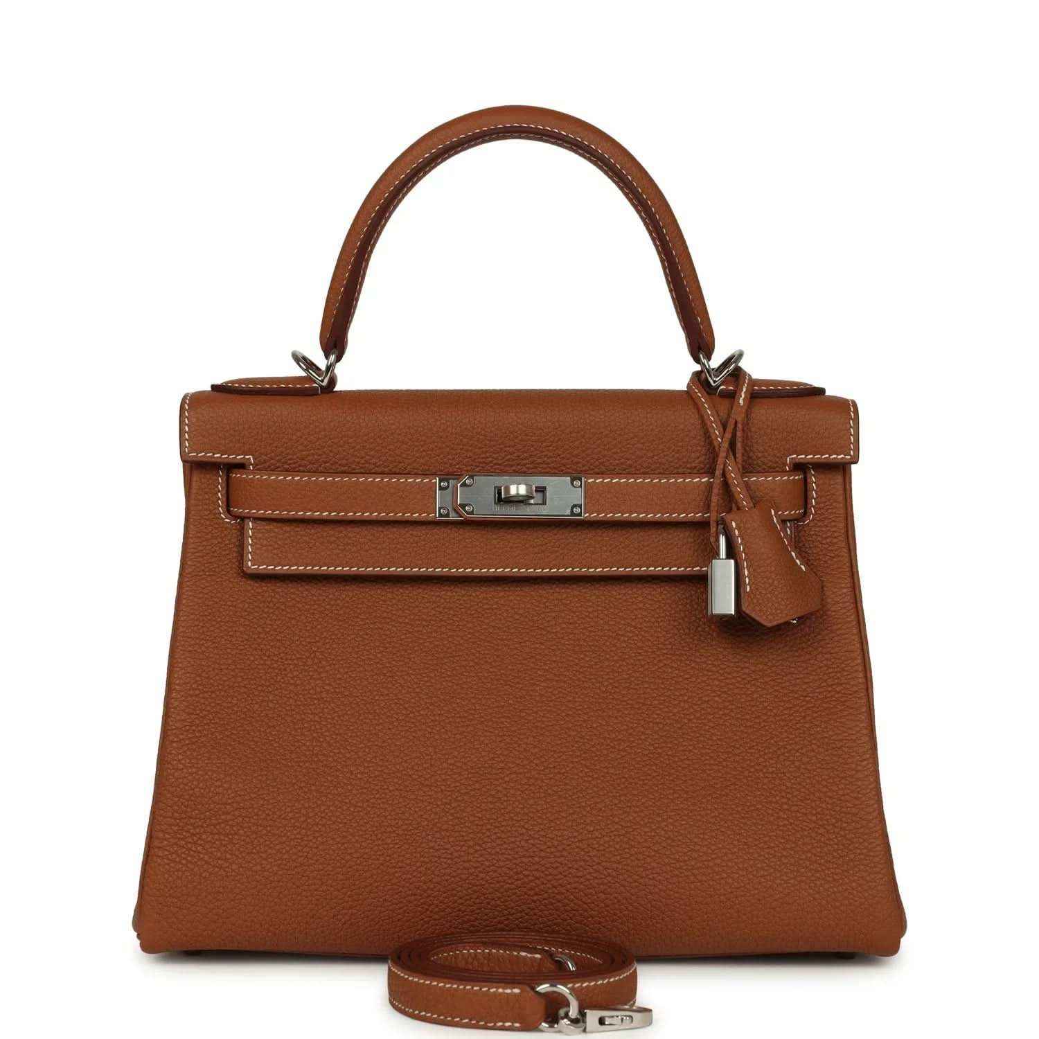 Hermes Kelly Retourne brown leather handbag with top handle and front flap lock