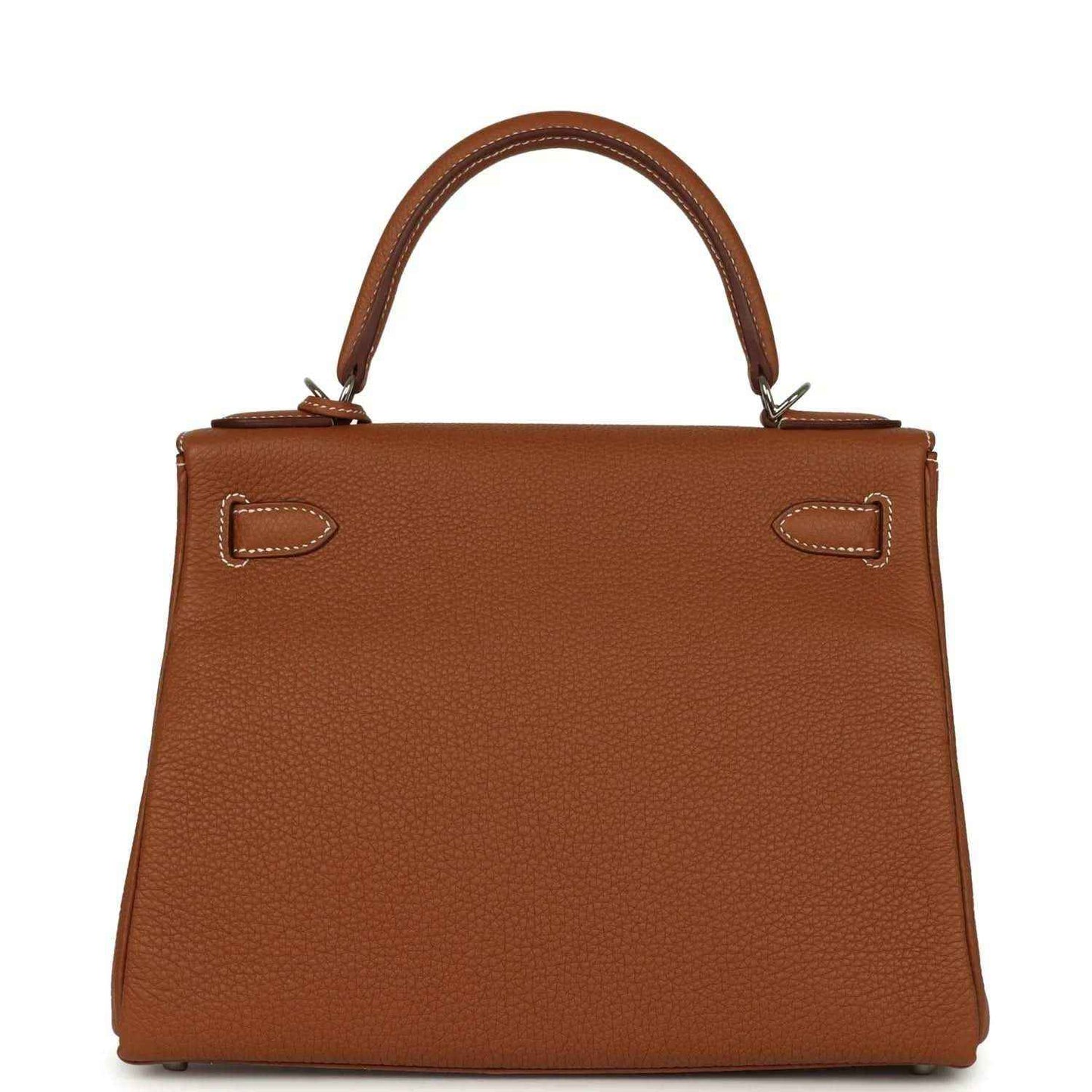 Hermes Kelly Retourne brown leather handbag back view with two side belt loops