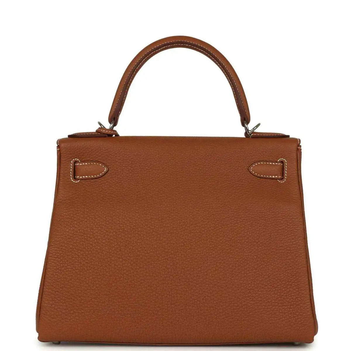 Hermes Kelly Retourne brown leather handbag back view with two side belt loops
