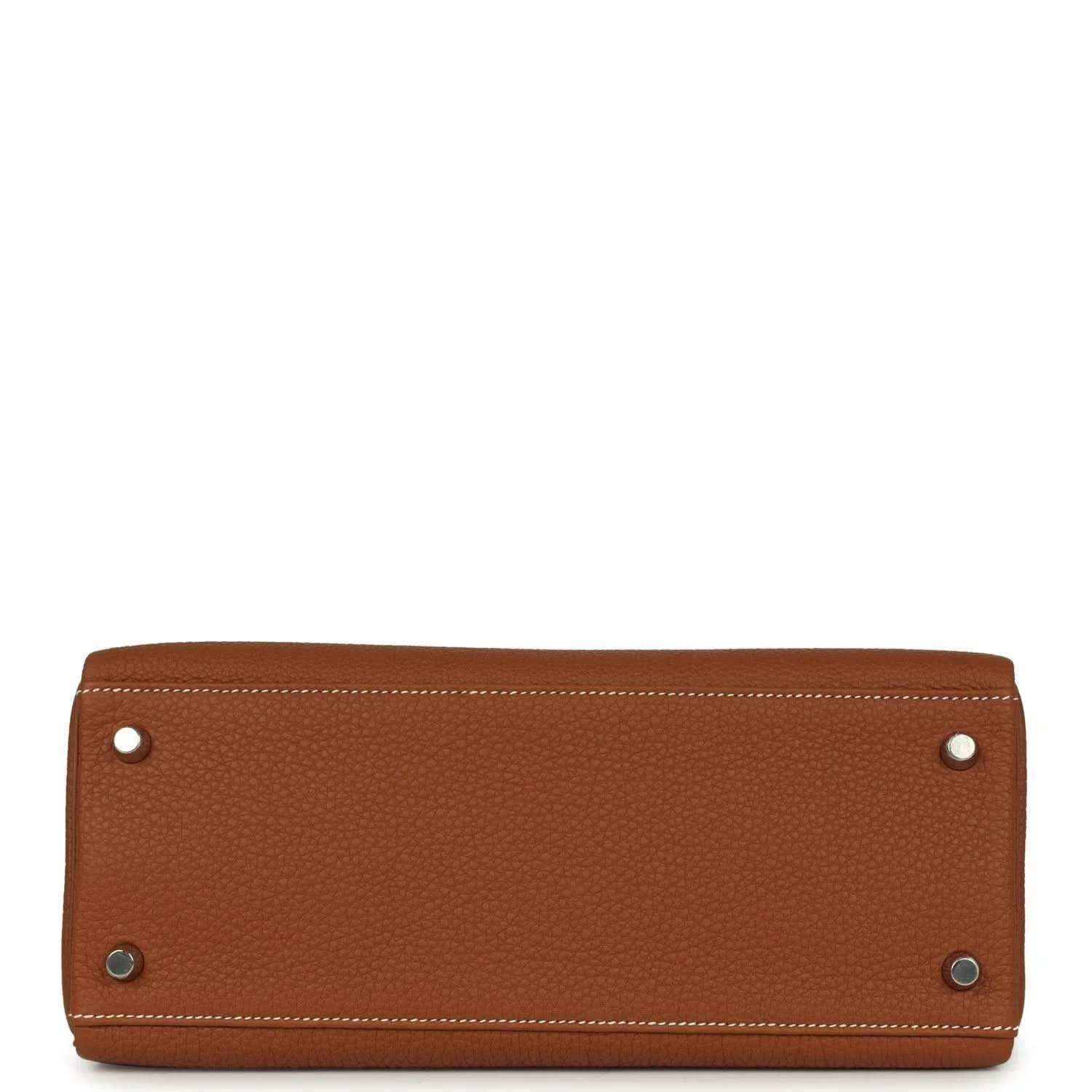 Hermes Kelly Retourne brown leather handbag bottom panel with metal studs and stitching