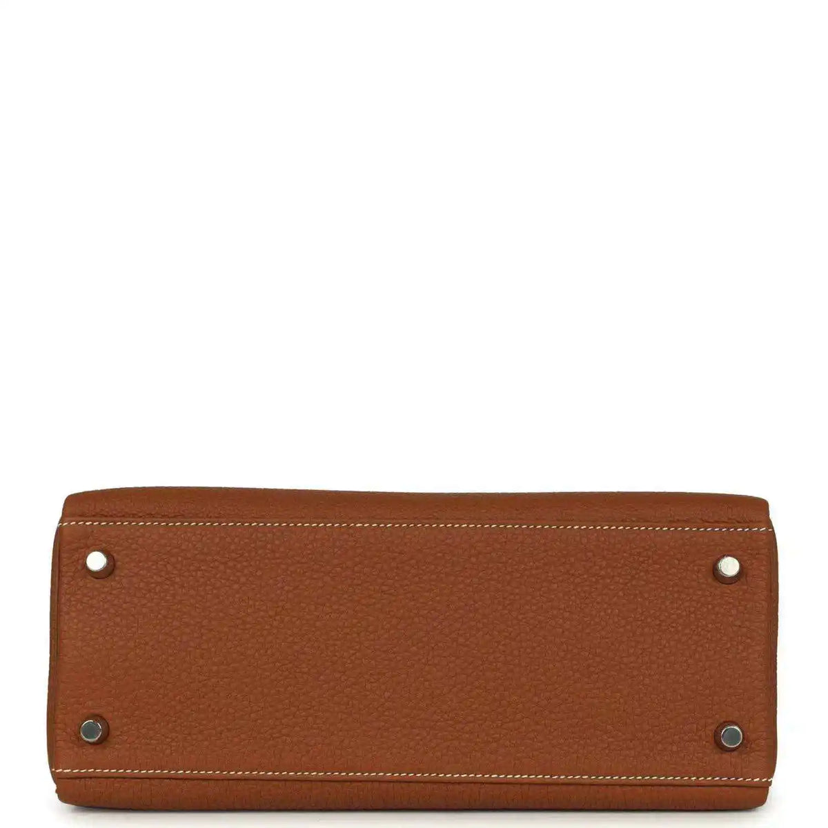 Hermes Kelly Retourne brown leather handbag bottom panel with metal studs and stitching