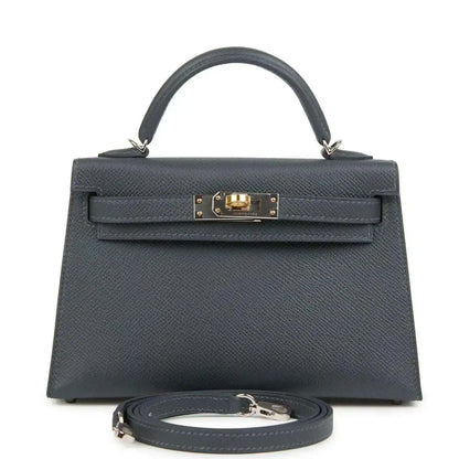 Hermes Kelly Sellier 20 bag in dark gray-blue Epsom leather with top handle and gold-tone clasp