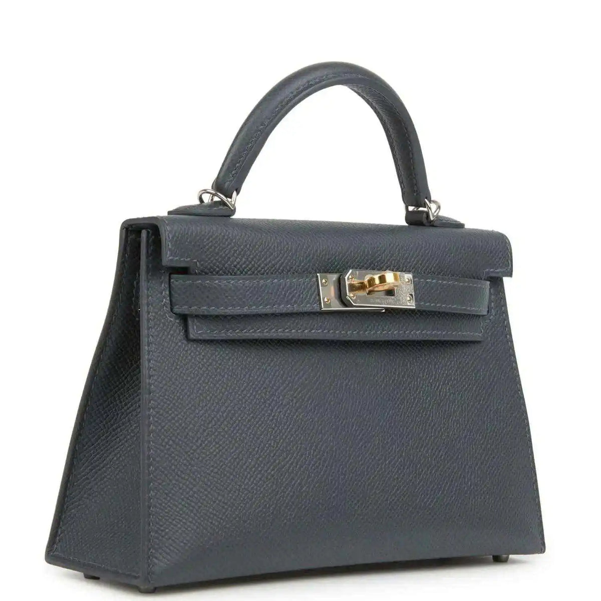 Hermes Kelly Sellier 20 handbag, dark gray-blue grained leather, top handle, gold-tone lock