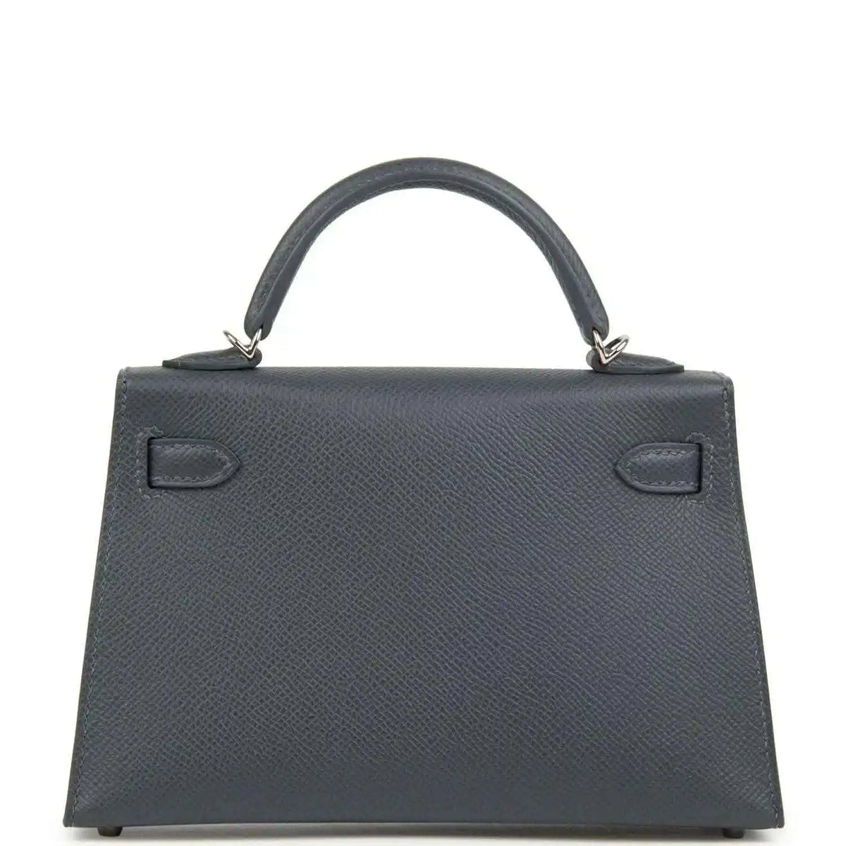 Hermes Kelly Sellier 20 bag front view, dark gray-blue grained leather, gold-tone hardware