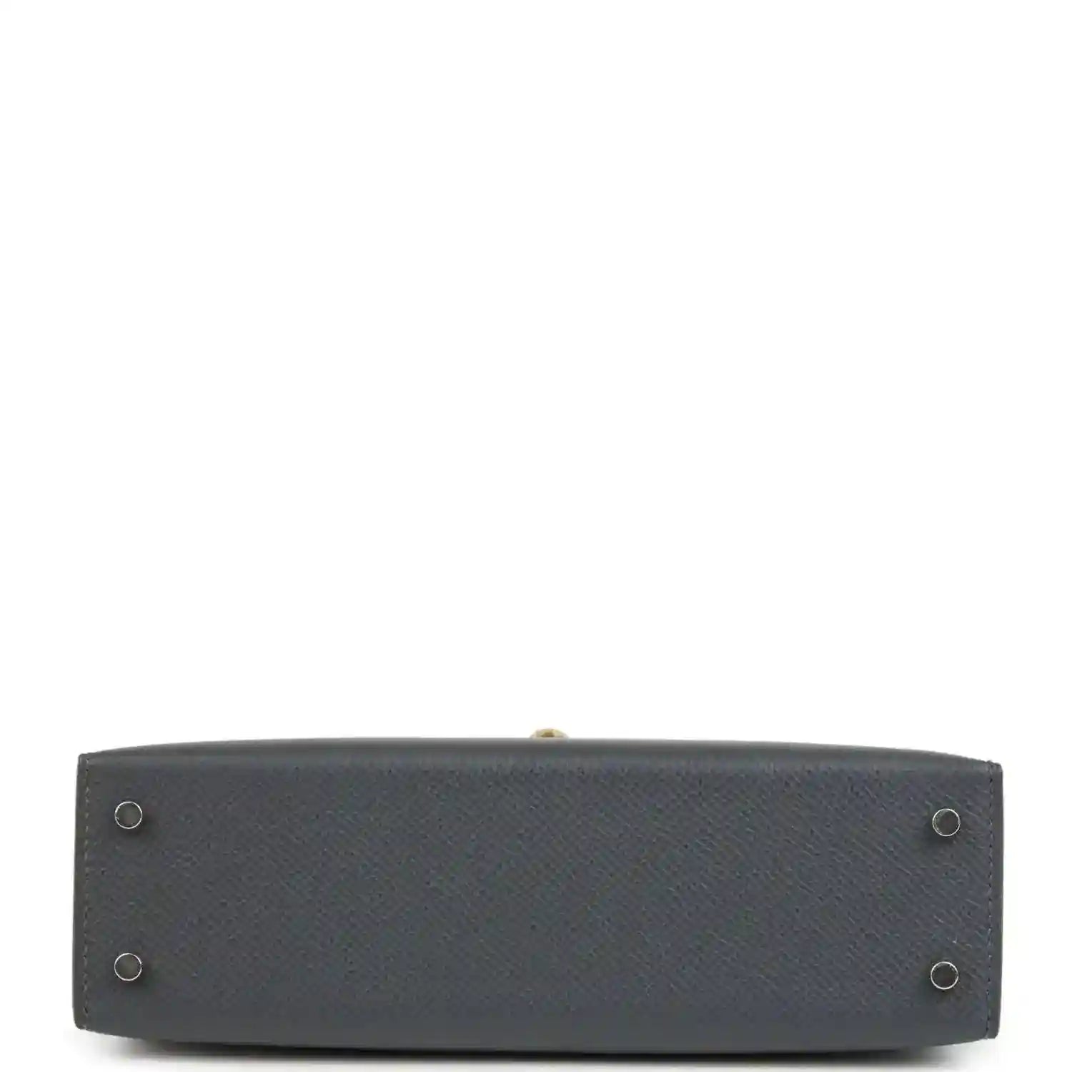 Hermes Kelly Sellier 20 bag bottom, dark gray-blue grained leather with four metal feet