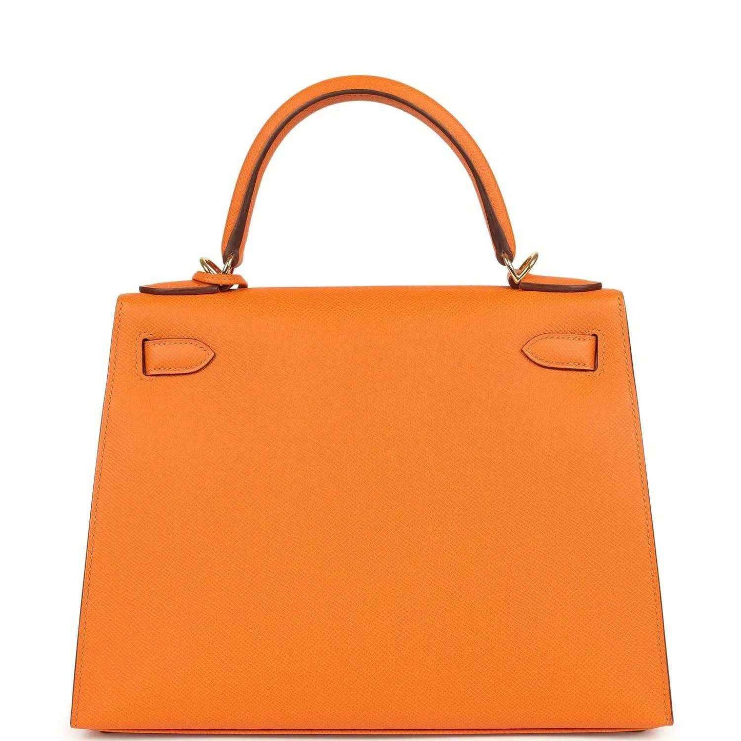 Orange Epsom leather Kelly handbag with back panel and two top handle loops