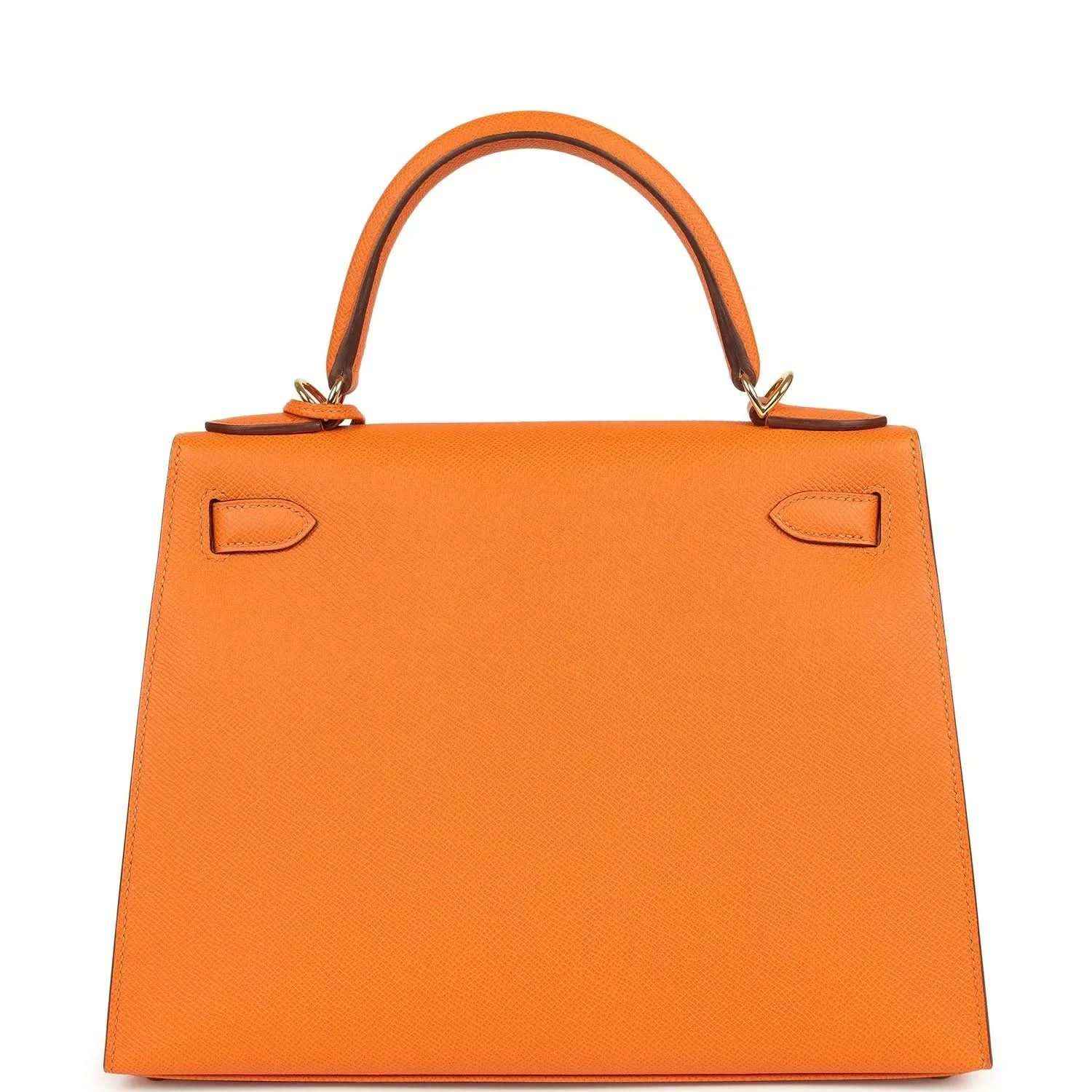 Orange Epsom leather Kelly handbag with back panel and two top handle loops