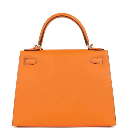 Orange Epsom leather Kelly handbag with back panel and two top handle loops
