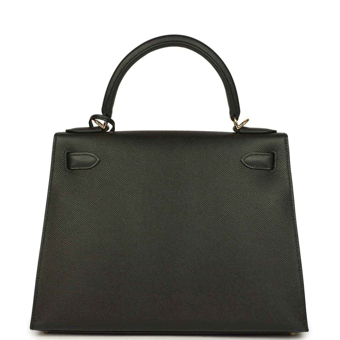 Black structured handbag front panel with two small clasp details